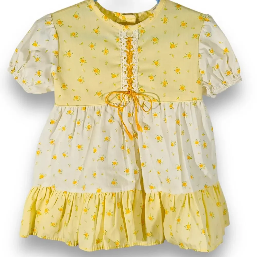 Bloome De Jeune Fille Vintage Prairie Dress Yellow Floral Puff Sleeve 3T